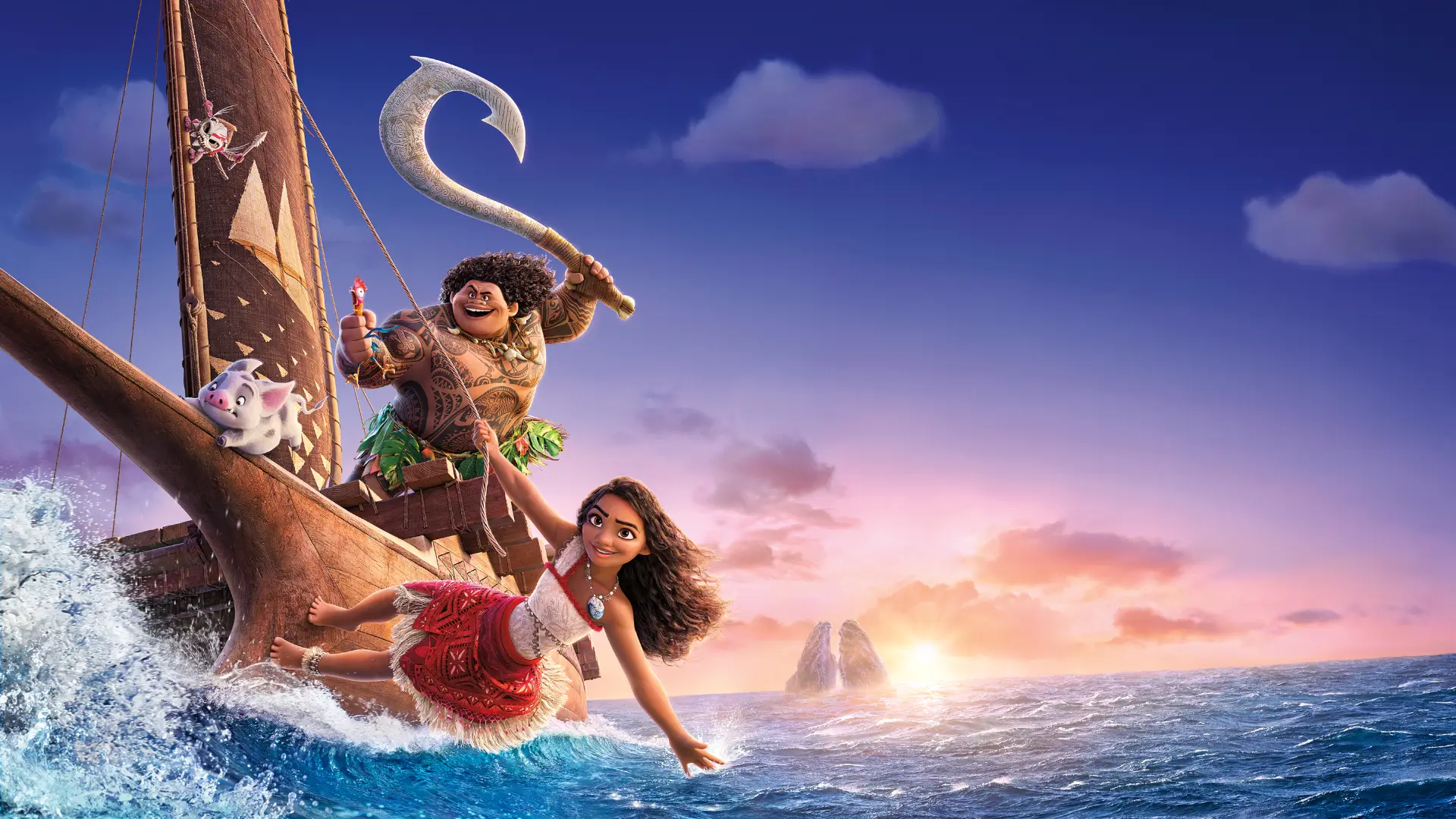 moana and maui on a boat
